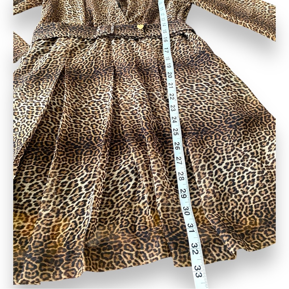 Zara Shear Cheetah Animal Print Front Tie Long Sleeve Mini V Neck Belted Dress - Picture 8 of 12